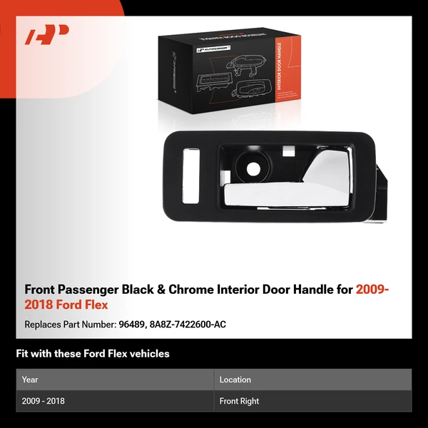 Front Passenger Black & Chrome Interior Door Handle for 2009-2018 Ford Flex