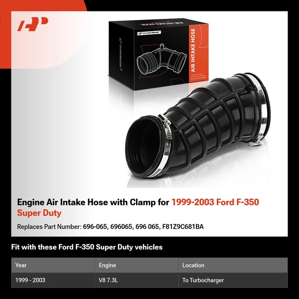 Engine Air Intake Hose with Clamp for 1999-2003 Ford F-350 Super Duty