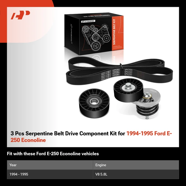 3 Pcs Serpentine Belt Drive Component Kit for 1994-1995 Ford E-250 Econoline