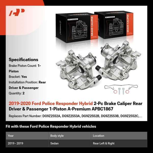 2019-2020 Ford Police Responder Hybrid 2-Pc Brake Caliper Rear Driver & Passenger 1-Piston A-Premium APBC1867