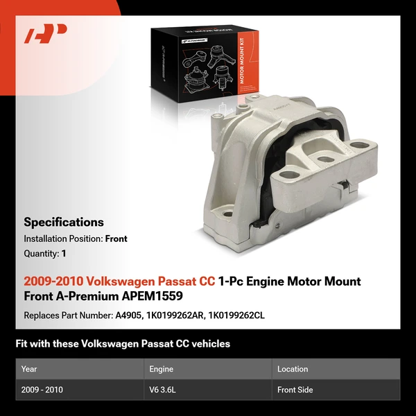 2009-2010 Volkswagen Passat CC 1-Pc Engine Motor Mount Front A-Premium APEM1559