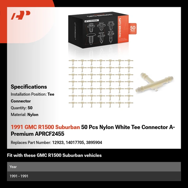 1991 GMC R1500 Suburban 50 Pcs Nylon White Tee Connector A-Premium APRCF2455