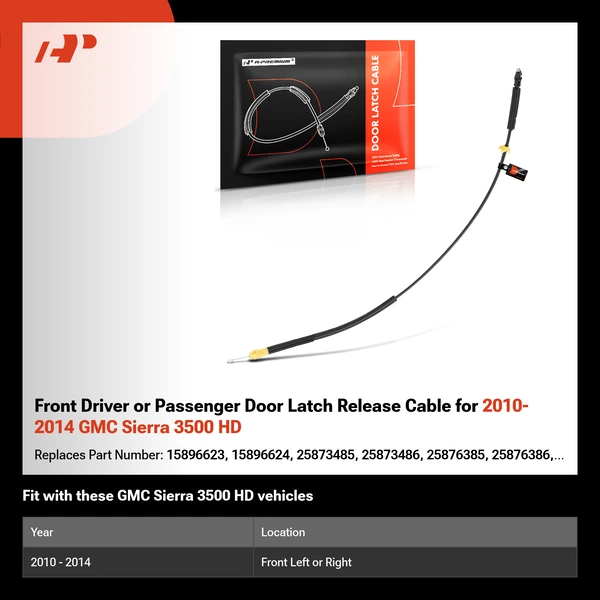 Front Driver or Passenger Door Latch Release Cable for 2010-2014 GMC Sierra 3500 HD