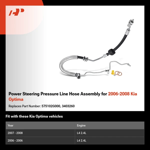 Power Steering Pressure Line Hose Assembly for 2006-2008 Kia Optima