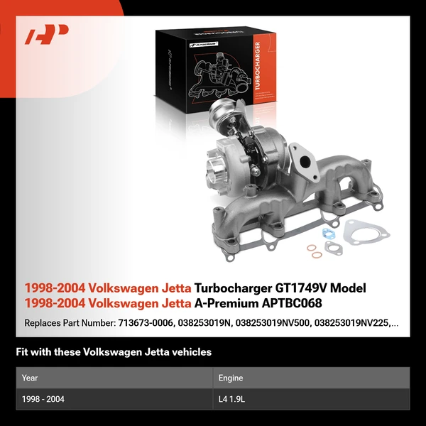 1998-2004 Volkswagen Jetta Turbocharger GT1749V Model 1998-2004 Volkswagen Jetta A-Premium APTBC068