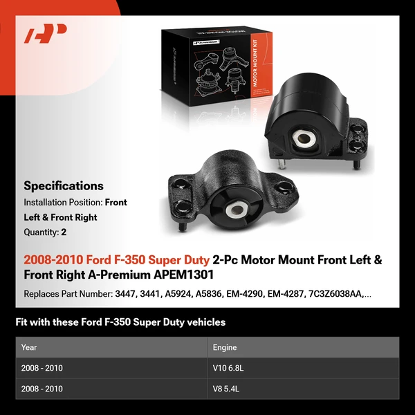 2008-2010 Ford F-350 Super Duty 2-Pc Motor Mount Front Left & Front Right A-Premium APEM1301