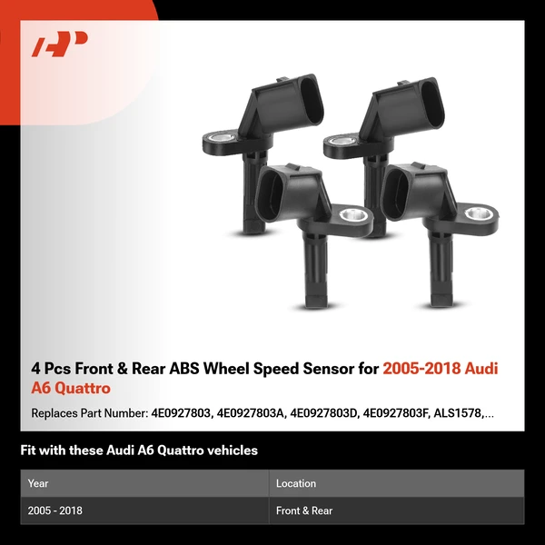 4 Pcs Front & Rear ABS Wheel Speed Sensor for 2005-2018 Audi A6 Quattro