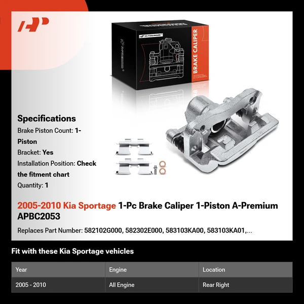 2005-2010 Kia Sportage 1-Pc Brake Caliper 1-Piston A-Premium APBC2053