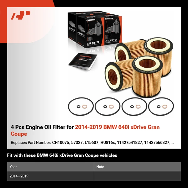 4 Pcs Engine Oil Filter for 2014-2019 BMW 640i xDrive Gran Coupe