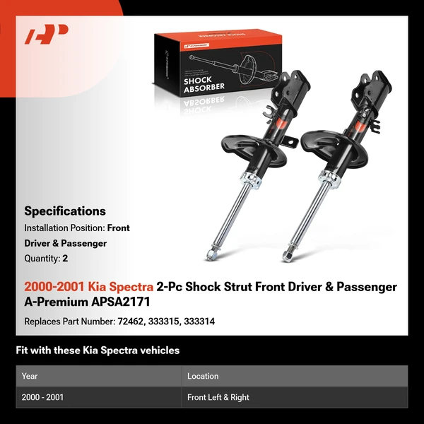 2000-2001 Kia Spectra 2-Pc Shock Strut Front Driver & Passenger A-Premium APSA2171