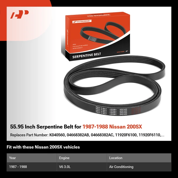 55.95 Inch Serpentine Belt for 1987-1988 Nissan 200SX