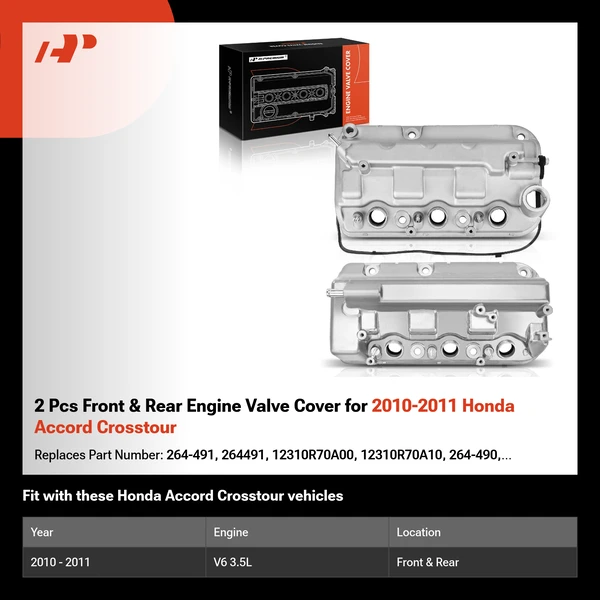 2 Pcs Front & Rear Engine Valve Cover for 2010-2011 Honda Accord Crosstour