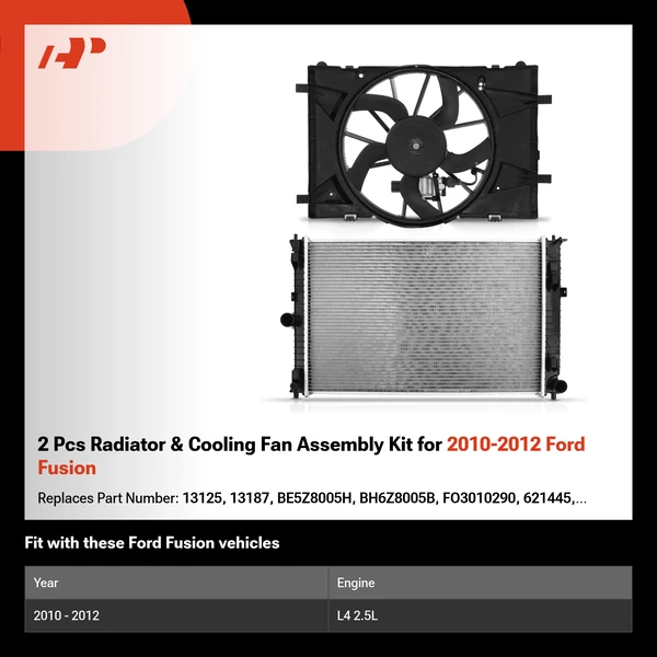 2 Pcs Radiator & Cooling Fan Assembly Kit for 2010-2012 Ford Fusion