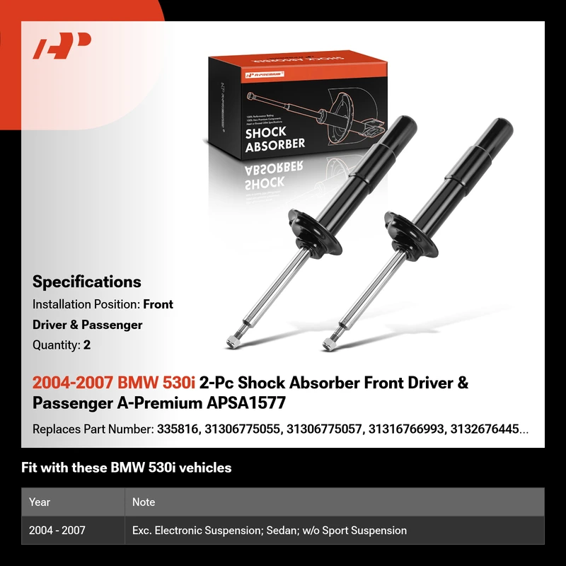 2004-2007 BMW 530i 2-Pc Shock Absorber Front Driver & Passenger A-Premium APSA1577