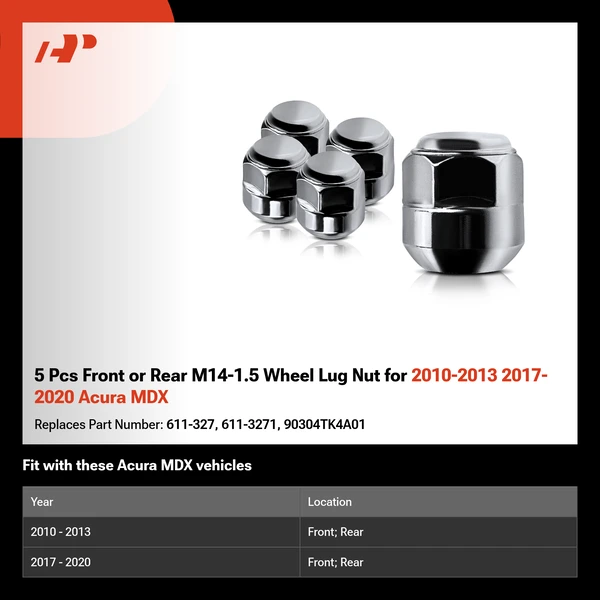 5 Pcs Front or Rear M14-1.5 Wheel Lug Nut for 2010-2013 2017-2020 Acura MDX