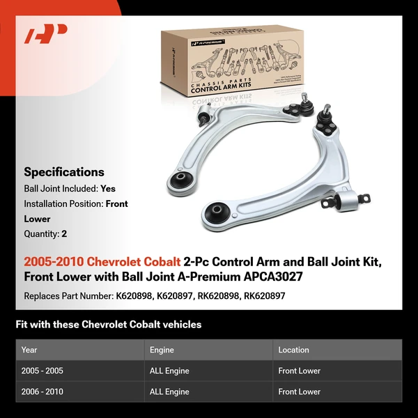 2005-2010 Chevrolet Cobalt 2-Pc Control Arm and Ball Joint Kit, Front Lower with Ball Joint A-Premium APCA3027