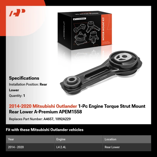 2014-2020 Mitsubishi Outlander 1-Pc Engine Torque Strut Mount Rear Lower A-Premium APEM1558