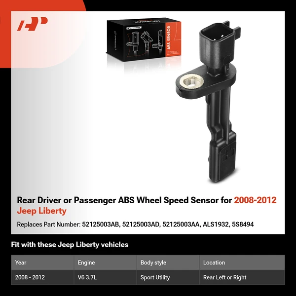 Rear Driver or Passenger ABS Wheel Speed Sensor for 2008-2012 Jeep Liberty
