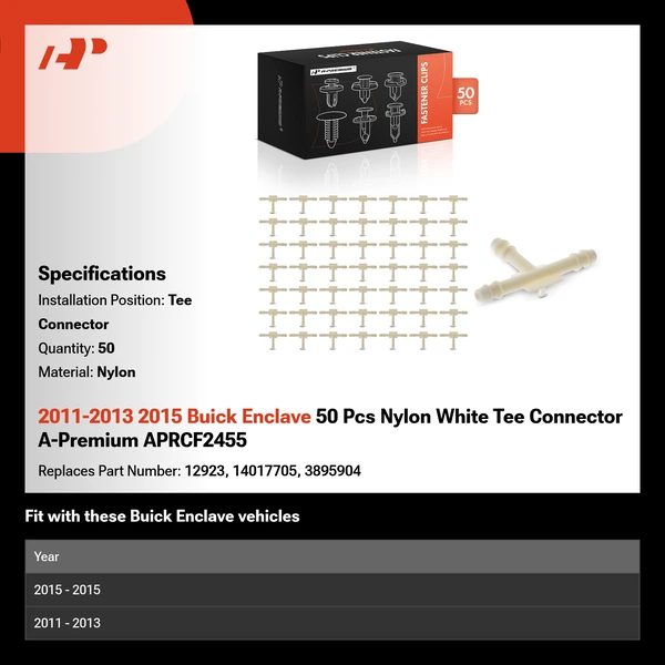 2011-2013 2015 Buick Enclave 50 Pcs Nylon White Tee Connector A-Premium APRCF2455