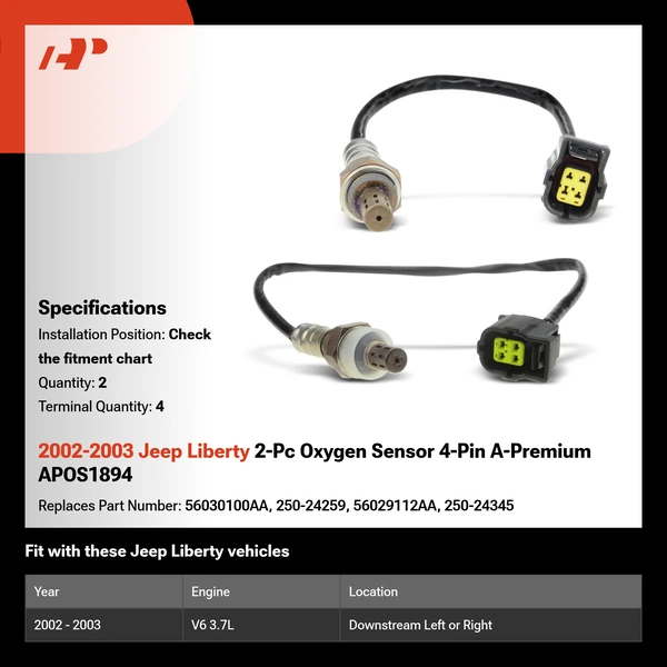 2002-2003 Jeep Liberty 2-Pc Oxygen Sensor 4-Pin A-Premium APOS1894
