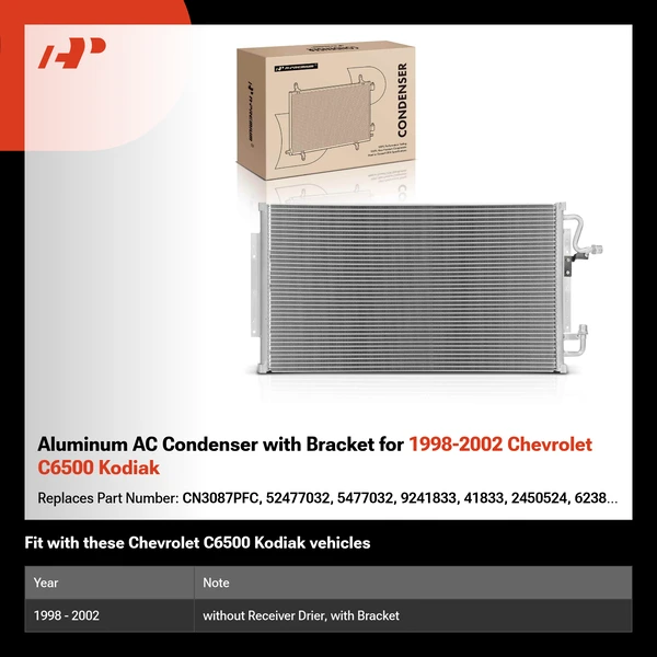 Aluminum AC Condenser with Bracket for 1998-2002 Chevrolet C6500 Kodiak