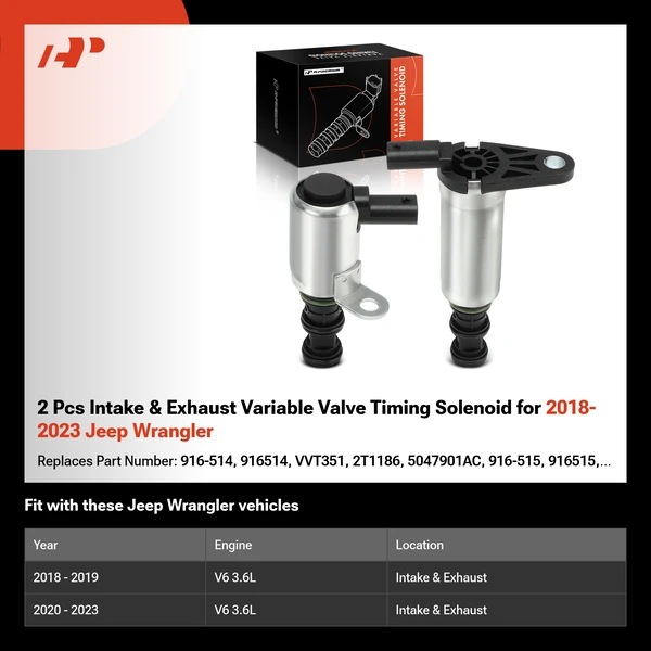 2 Pcs Intake & Exhaust Variable Valve Timing Solenoid for 2018-2023 Jeep Wrangler
