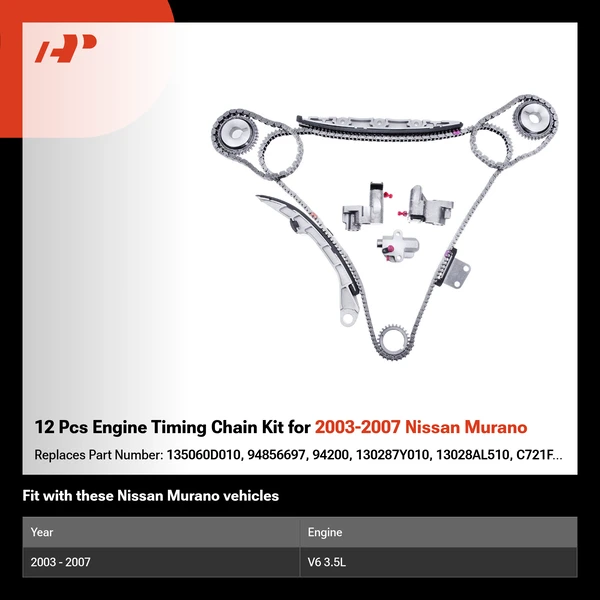 12 Pcs Engine Timing Chain Kit for 2003-2007 Nissan Murano