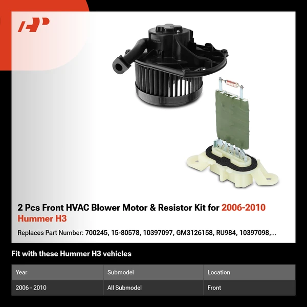 2 Pcs Front HVAC Blower Motor & Resistor Kit for 2006-2010 Hummer H3