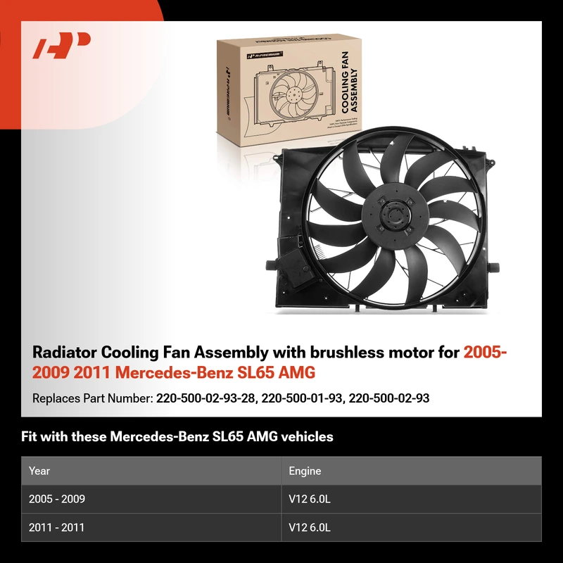Radiator Cooling Fan Assembly with brushless motor for 2005-2009 2011 Mercedes-Benz SL65 AMG