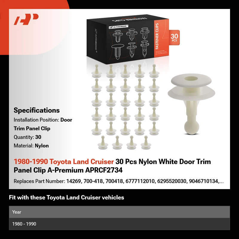 1980-1990 Toyota Land Cruiser 30 Pcs Nylon White Door Trim Panel Clip A-Premium APRCF2734