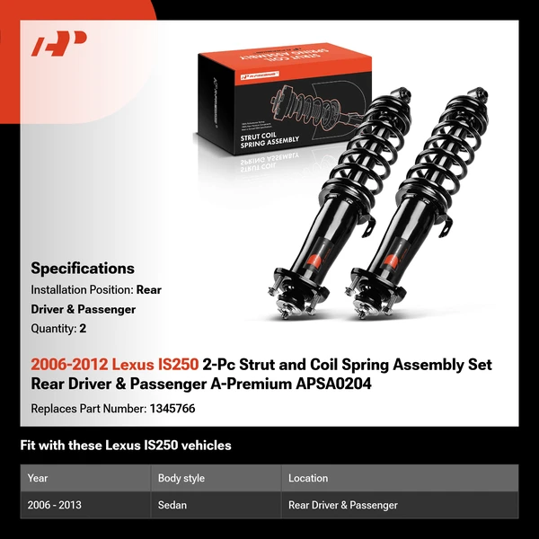 2006-2012 Lexus IS250 2-Pc Strut and Coil Spring Assembly Set Rear Driver & Passenger A-Premium APSA0204