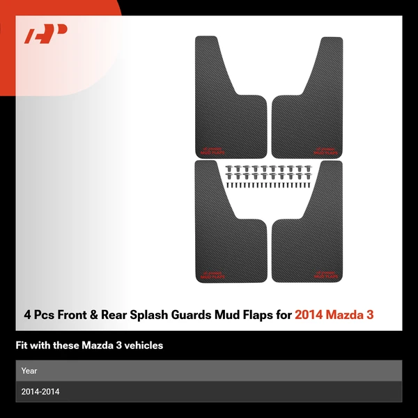 4 Pcs Front & Rear Splash Guards Mud Flaps for 2014 Mazda 3