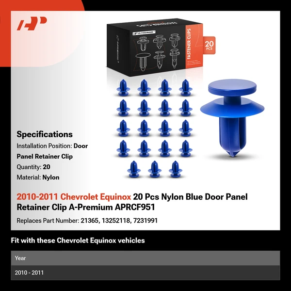 2010-2011 Chevrolet Equinox 20 Pcs Nylon Blue Door Panel Retainer Clip A-Premium APRCF951