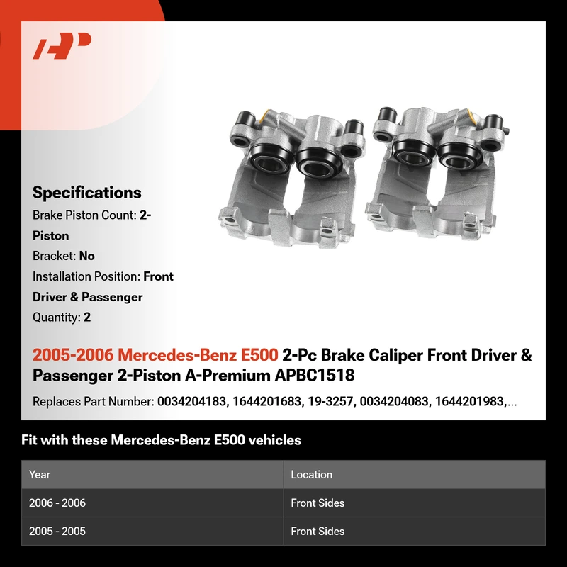 2005-2006 Mercedes-Benz E500 2-Pc Brake Caliper Front Driver & Passenger 2-Piston A-Premium APBC1518