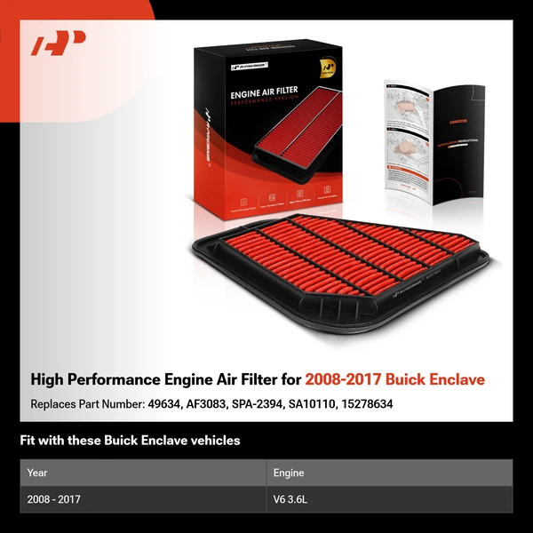 High Performance Engine Air Filter for 2008-2017 Buick Enclave