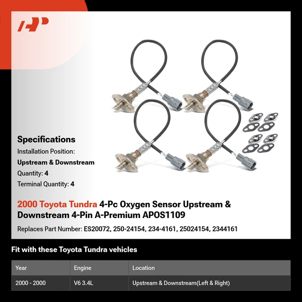 2000 Toyota Tundra 4-Pc Oxygen Sensor Upstream & Downstream 4-Pin A-Premium APOS1109