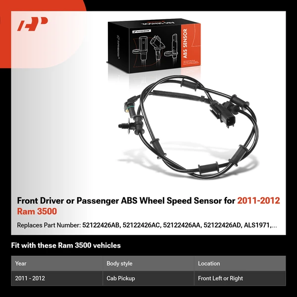 Front Driver or Passenger ABS Wheel Speed Sensor for 2011-2012 Ram 3500