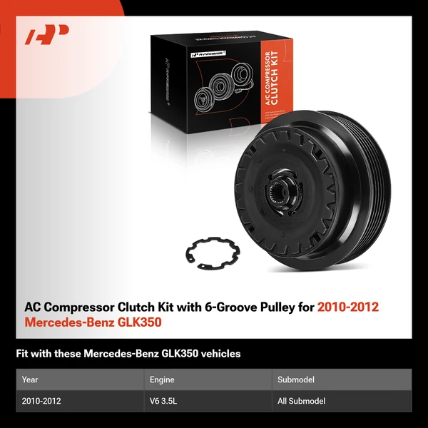 AC Compressor Clutch Kit with 6-Groove Pulley for 2010-2012 Mercedes-Benz GLK350