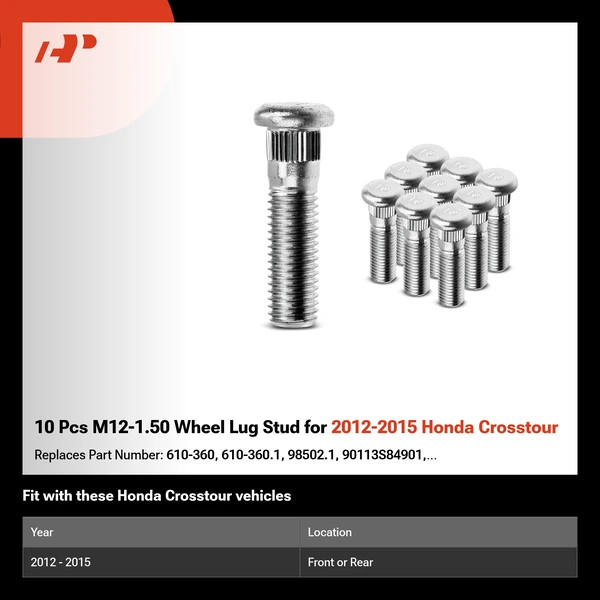 10 Pcs M12-1.50 Wheel Lug Stud for 2012-2015 Honda Crosstour