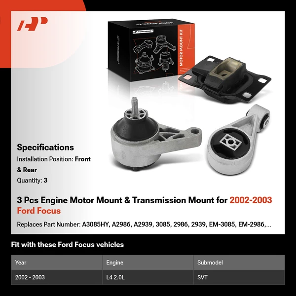 3 Pcs Engine Motor Mount & Transmission Mount for 2002-2003 Ford Focus