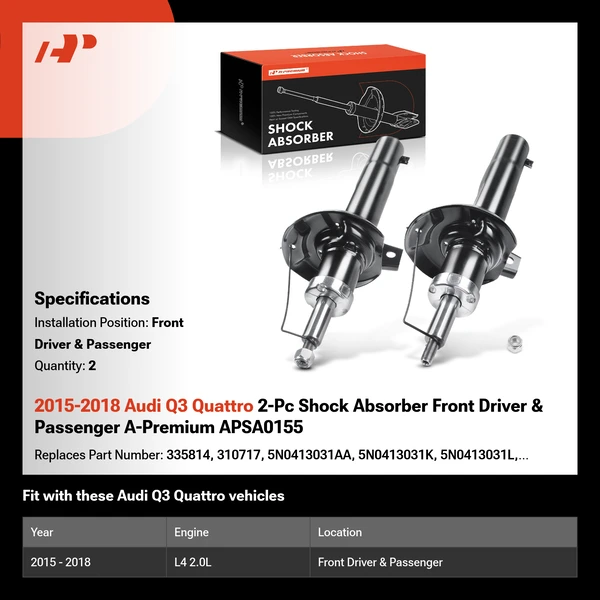 2015-2018 Audi Q3 Quattro 2-Pc Shock Absorber Front Driver & Passenger A-Premium APSA0155