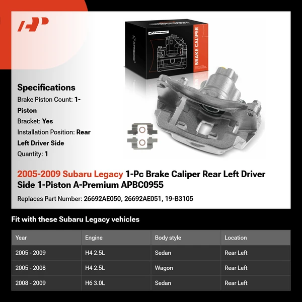 2005-2009 Subaru Legacy 1-Pc Brake Caliper Rear Left Driver Side 1-Piston A-Premium APBC0955