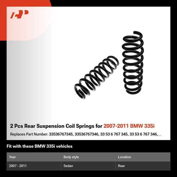 2 Pcs Rear Suspension Coil Springs for 2007-2011 BMW 335i