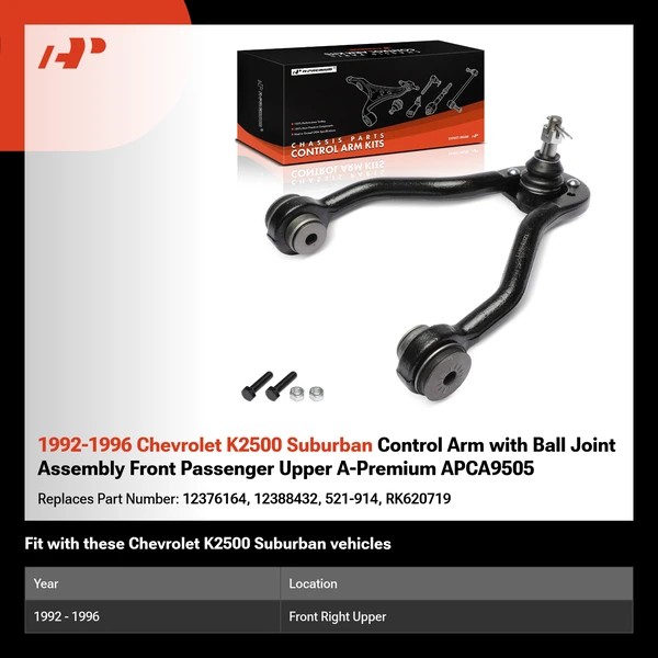 1992-1996 Chevrolet K2500 Suburban Control Arm with Ball Joint Assembly Front Passenger Upper A-Premium APCA9505