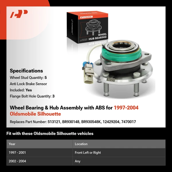 Wheel Bearing & Hub Assembly with ABS for 1997-2004 Oldsmobile Silhouette