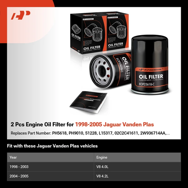 2 Pcs Engine Oil Filter for 1998-2005 Jaguar Vanden Plas
