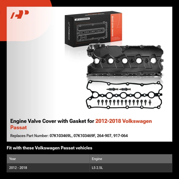 Engine Valve Cover with Gasket for 2012-2018 Volkswagen Passat
