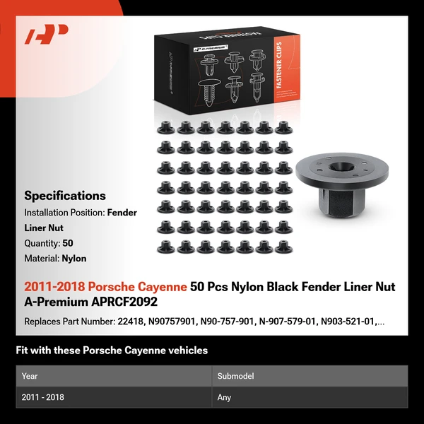 2011-2018 Porsche Cayenne 50 Pcs Nylon Black Fender Liner Nut A-Premium APRCF2092