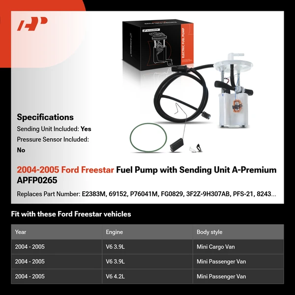 2004-2005 Ford Freestar Fuel Pump with Sending Unit A-Premium APFP0265