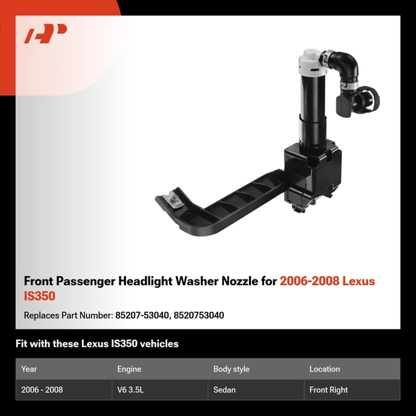 Front Passenger Headlight Washer Nozzle for 2006-2008 Lexus IS350